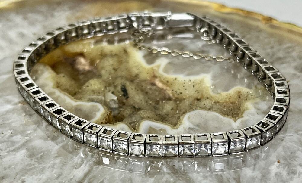 Solid Sterling Silver Tennis Bracelet with Cubic Zirconia Stones, 7.5"